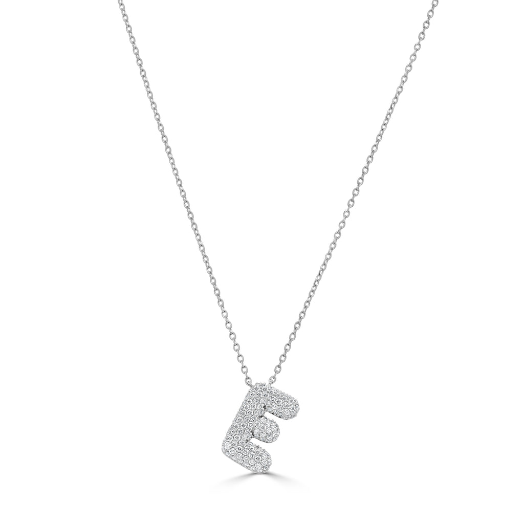 14K Gold Pavé Diamond Initial “E” Necklace - White
