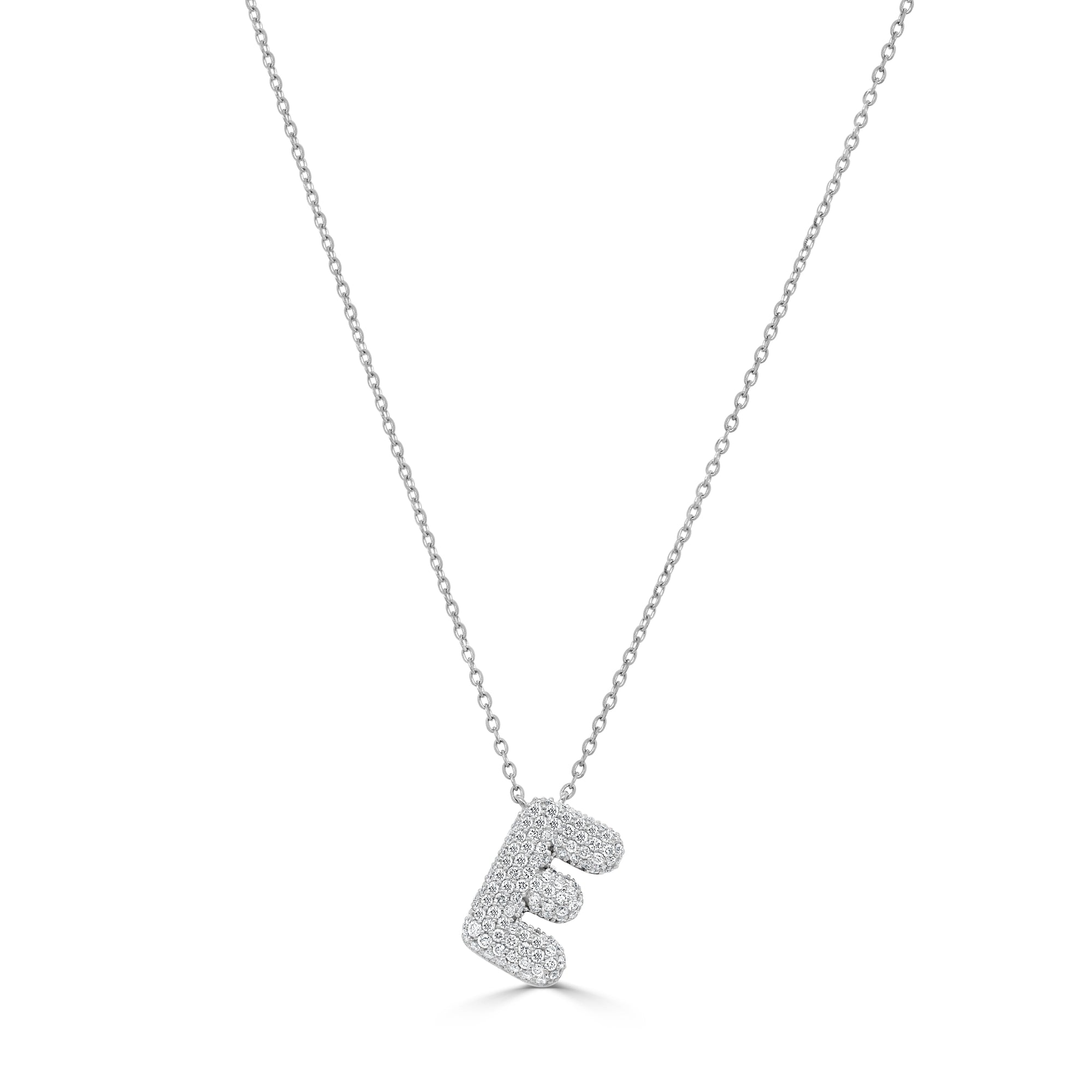 14K Gold Pavé Diamond Initial “E” Necklace - White