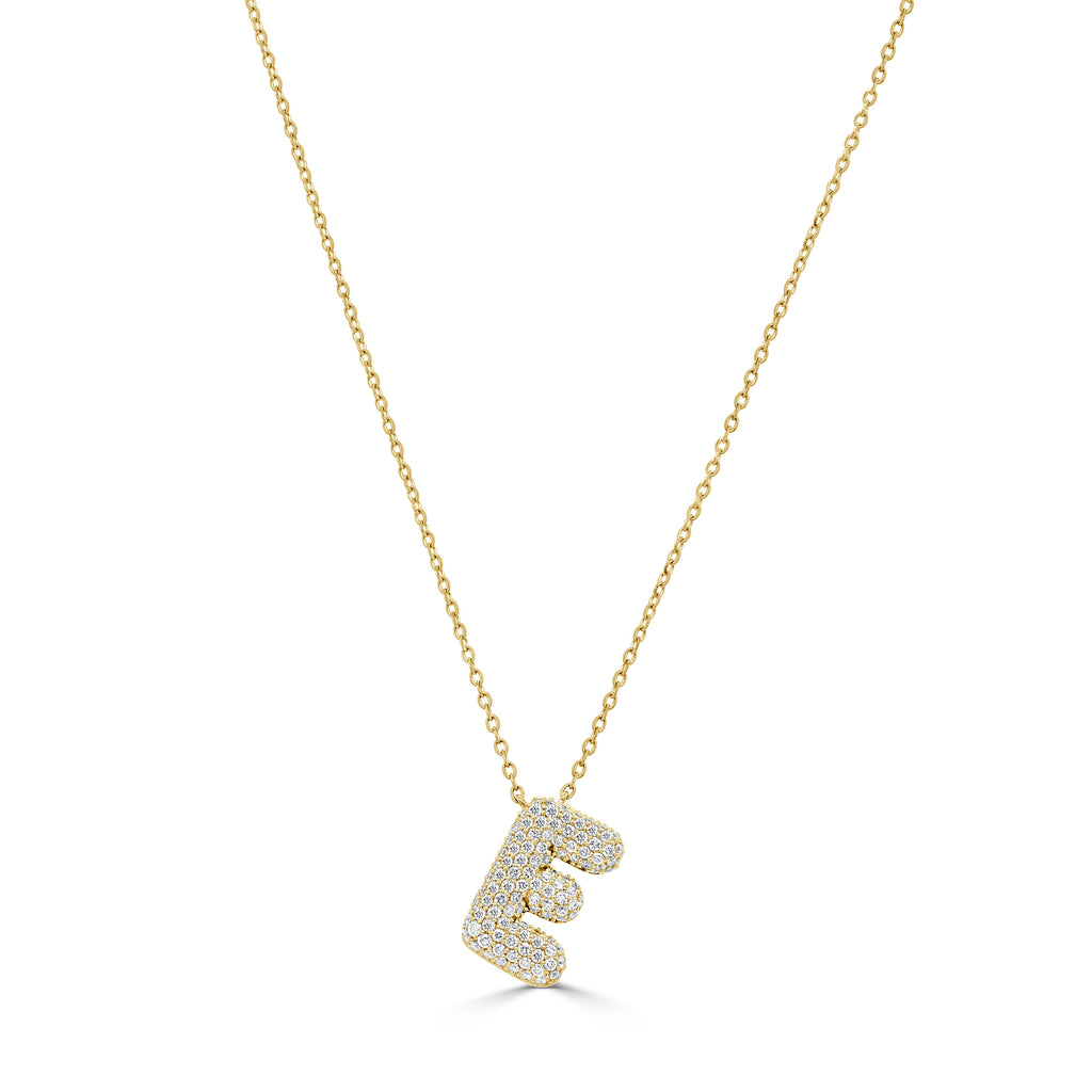 14K Gold Pavé Diamond Initial “E” Necklace - Yellow
