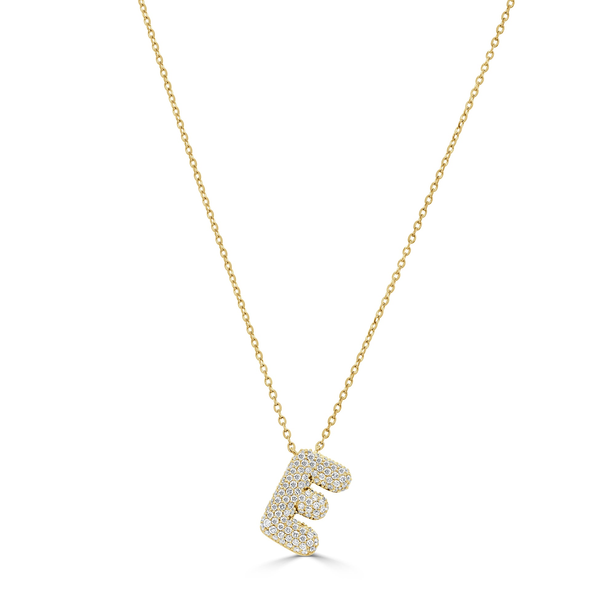 14K Gold Pavé Diamond Initial “E” Necklace - Yellow