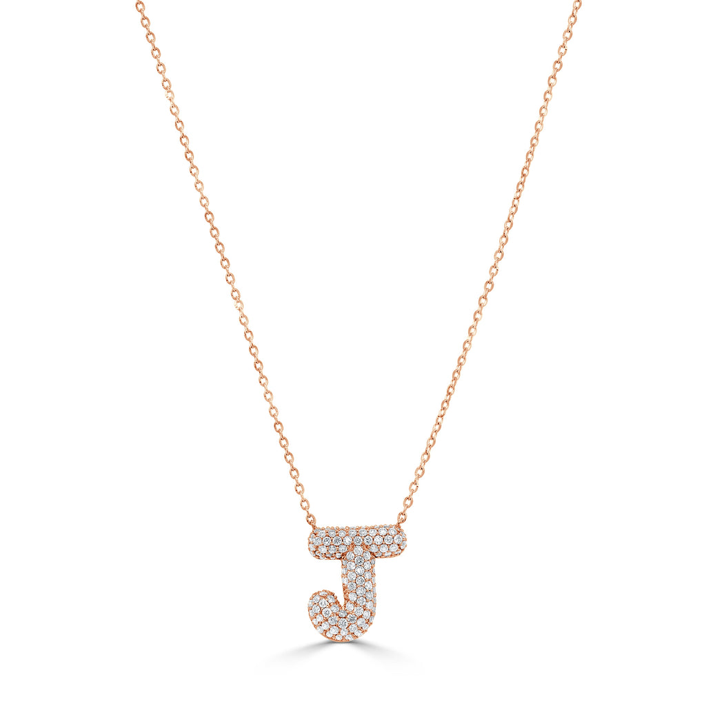 14K Gold Pavé Diamond Initial “J” Necklace - Rose