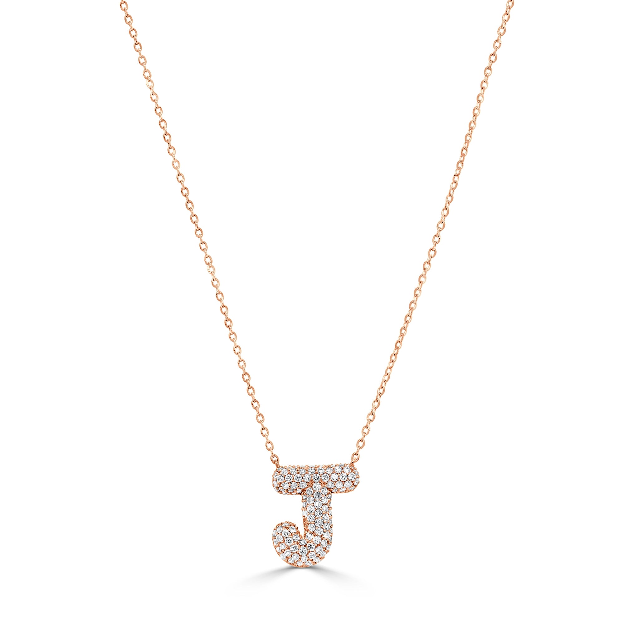 14K Gold Pavé Diamond Initial “J” Necklace - Rose