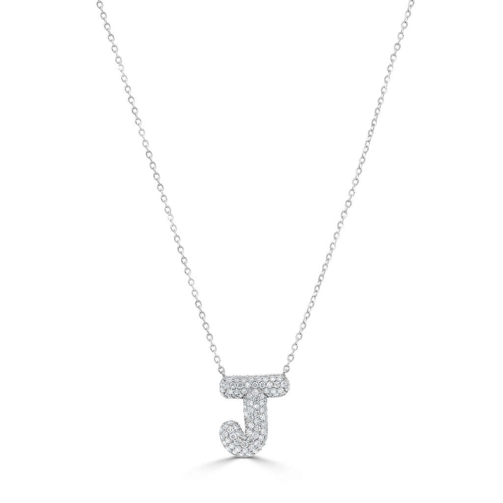 14K Gold Pavé Diamond Initial “J” Necklace - White