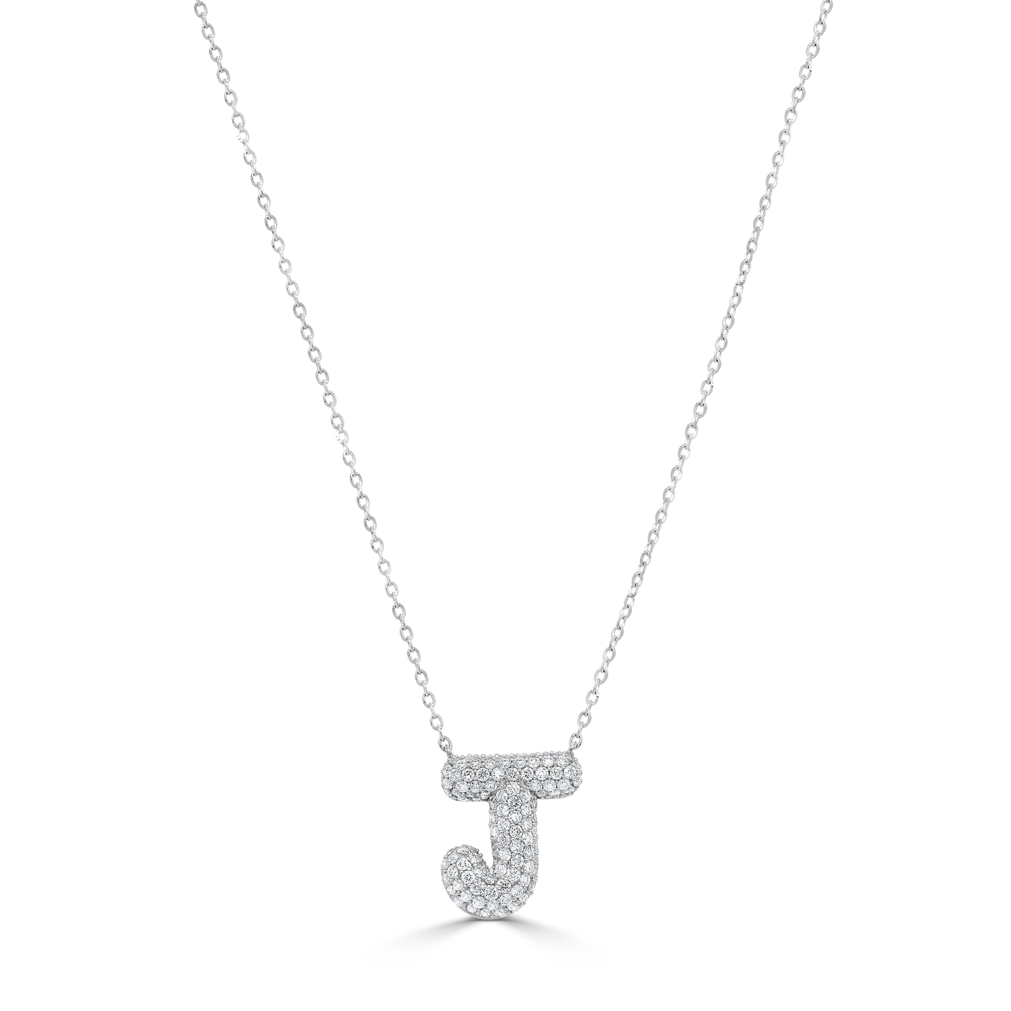 14K Gold Pavé Diamond Initial “J” Necklace - White