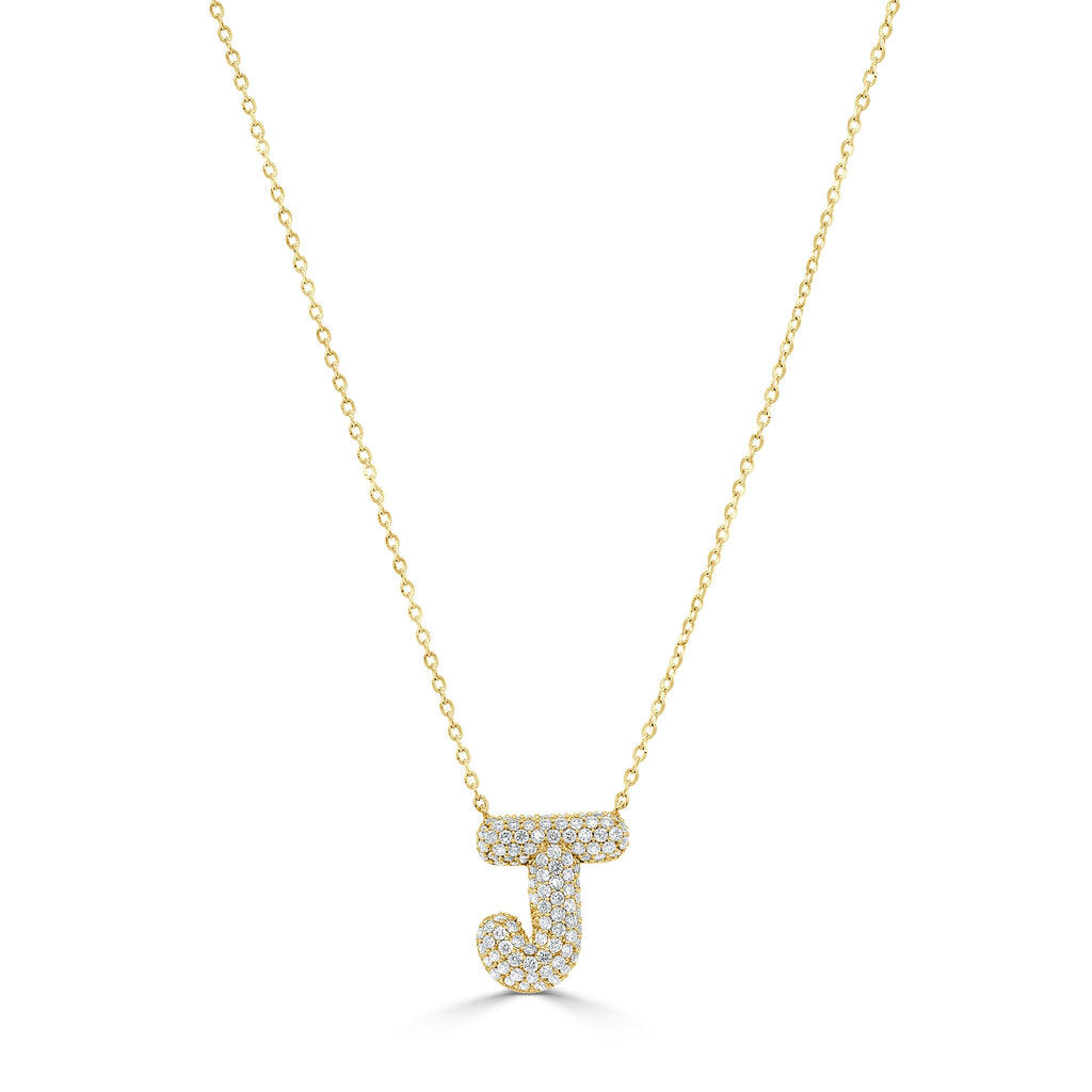 14K Gold Pavé Diamond Initial “J” Necklace - Yellow