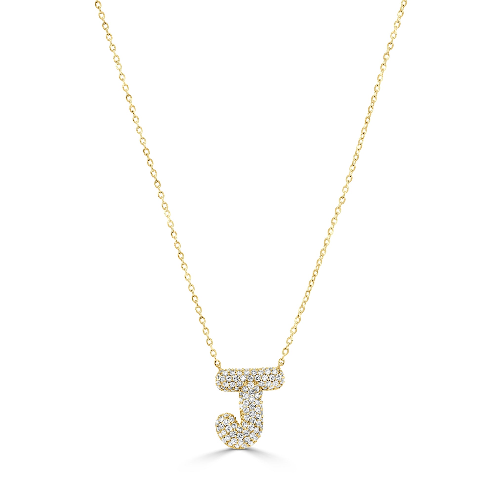 14K Gold Pavé Diamond Initial “J” Necklace - Yellow