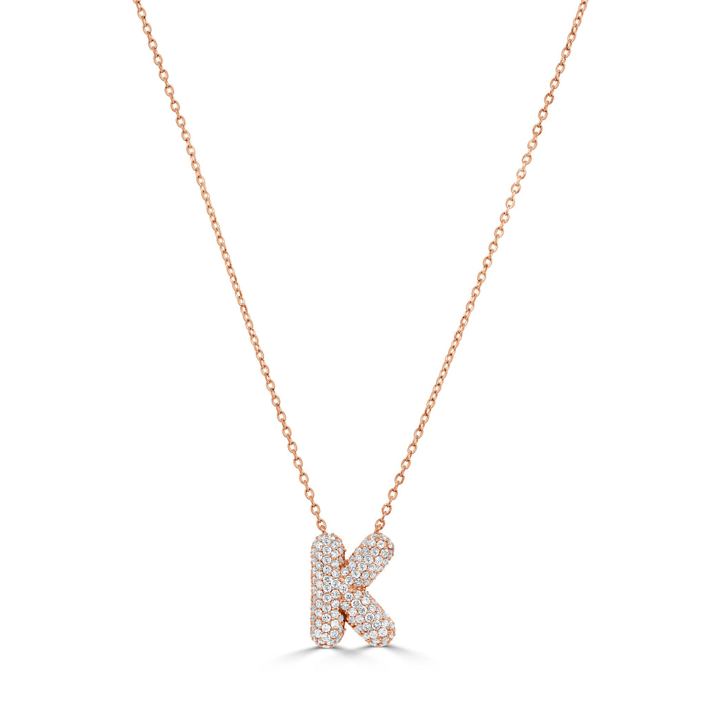 14K Gold Pavé Diamond Initial “K” Necklace - Rose
