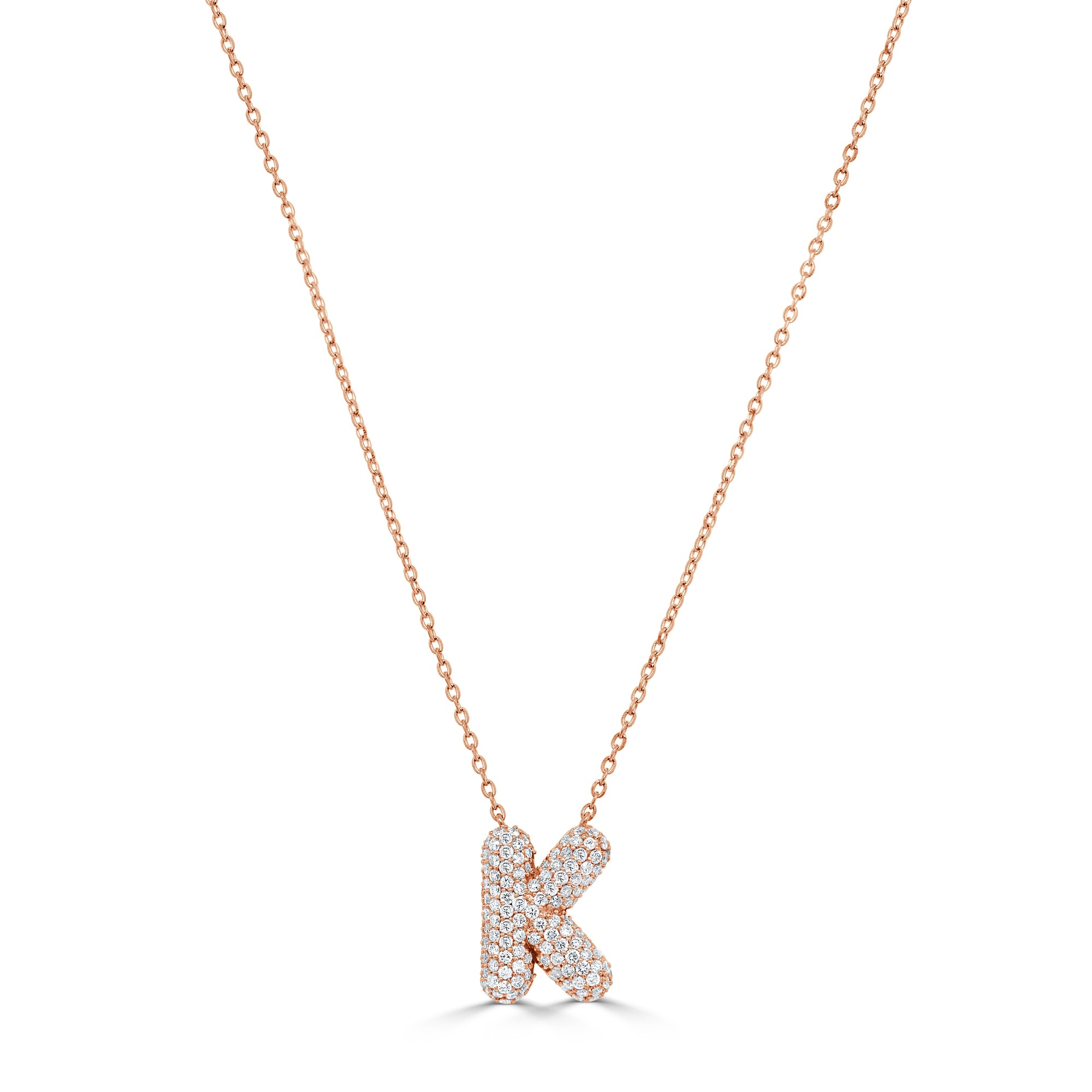 14K Gold Pavé Diamond Initial “K” Necklace - Rose
