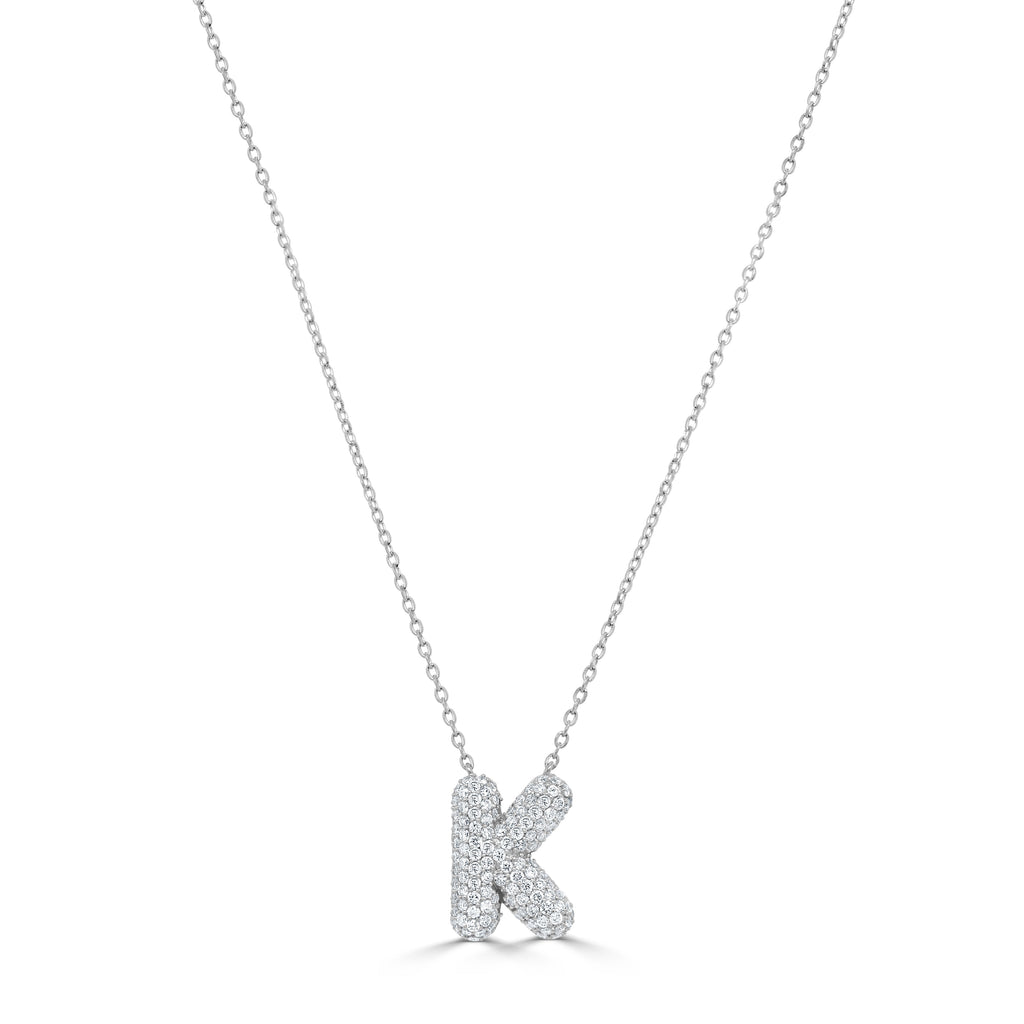 14K Gold Pavé Diamond Initial “K” Necklace - White