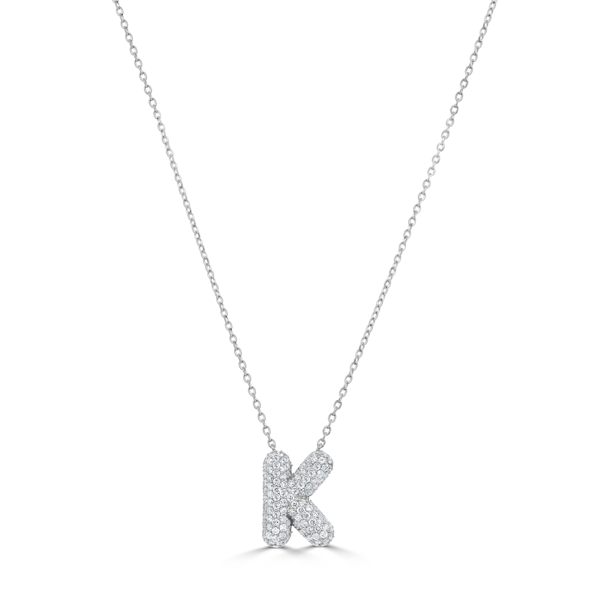 14K Gold Pavé Diamond Initial “K” Necklace - White