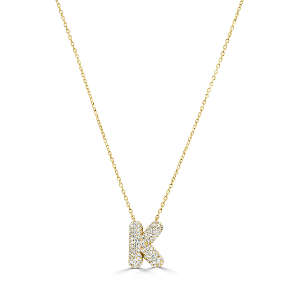 14K Gold Pavé Diamond Initial “K” Necklace - Yellow