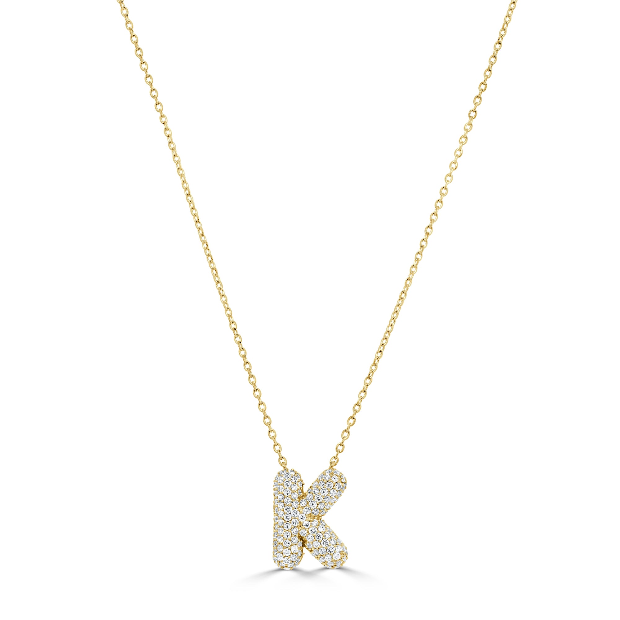 14K Gold Pavé Diamond Initial “K” Necklace - Yellow