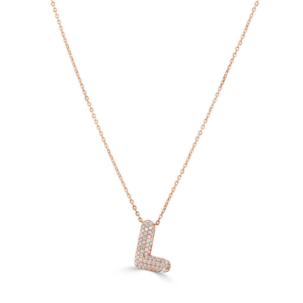 14K Gold Pavé Diamond Initial “L” Necklace - Rose