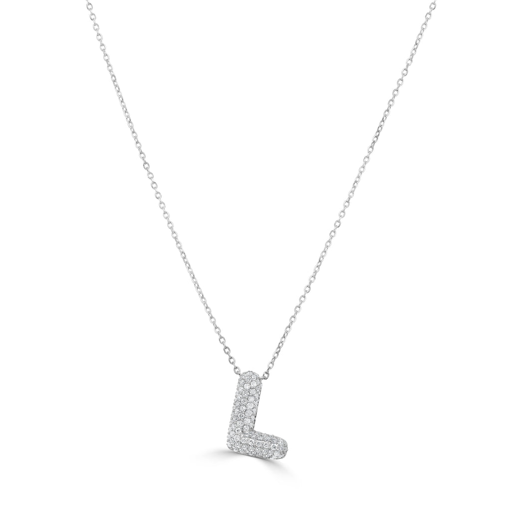 14K Gold Pavé Diamond Initial “L” Necklace - White