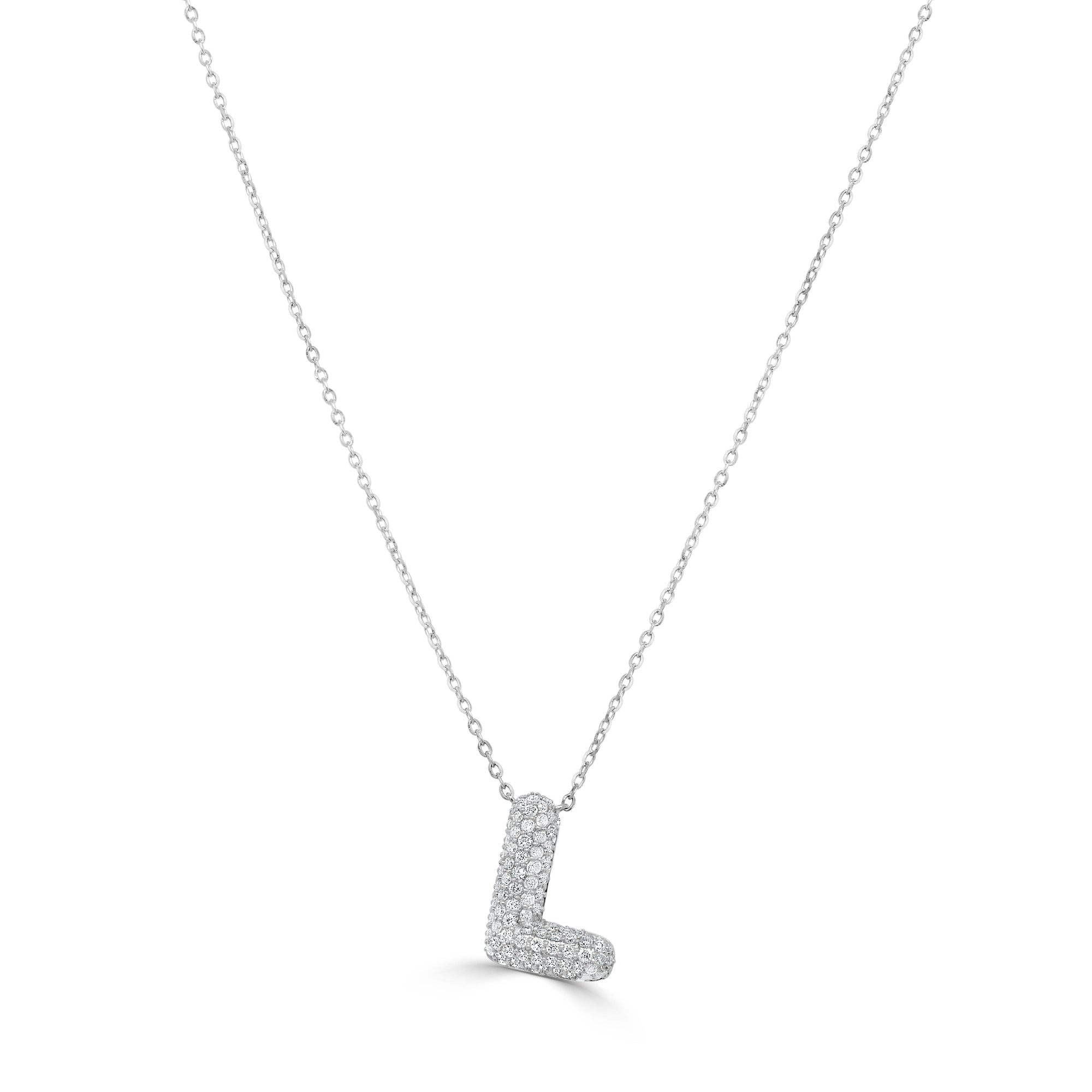 14K Gold Pavé Diamond Initial “L” Necklace - White