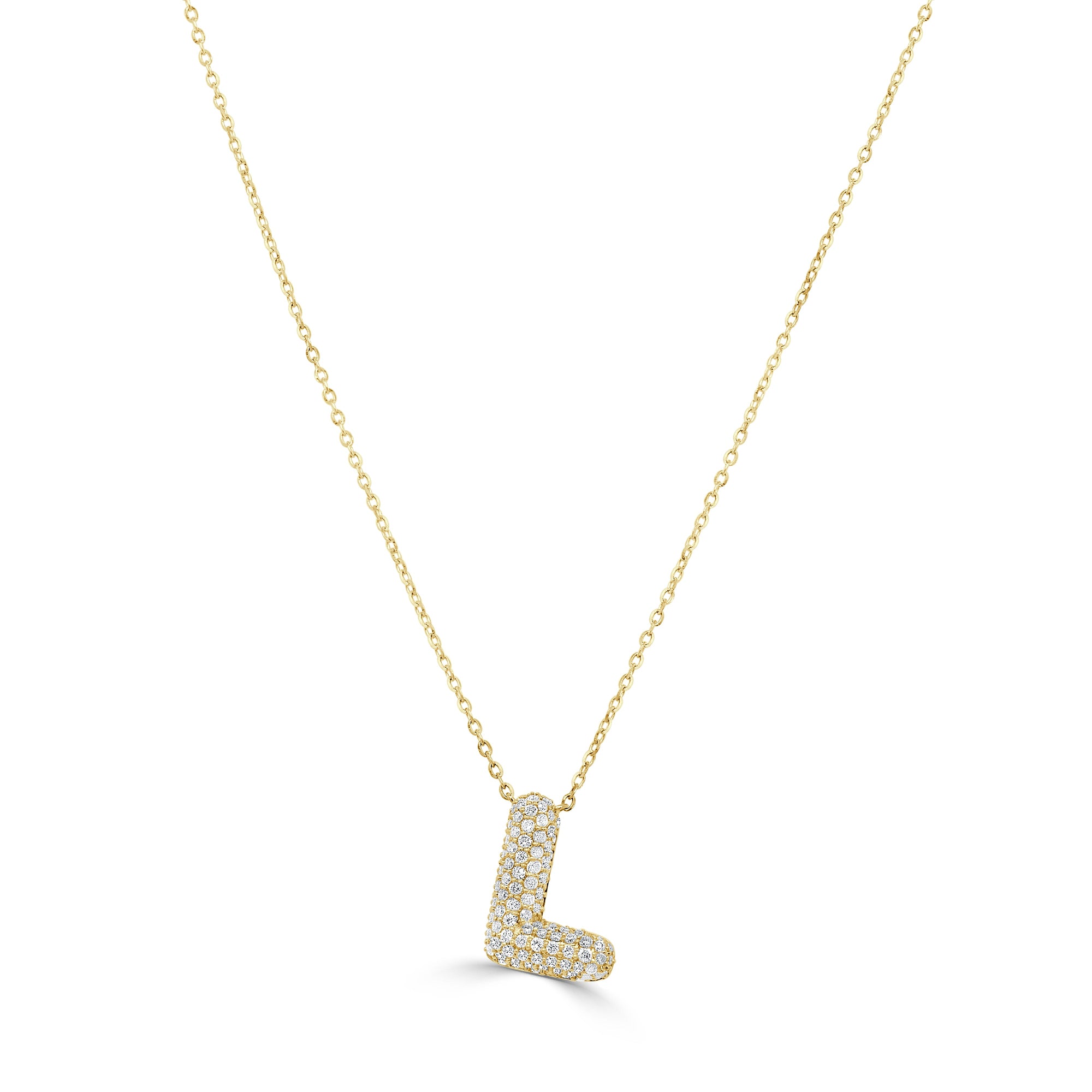 14K Gold Pavé Diamond Initial “L” Necklace - Yellow
