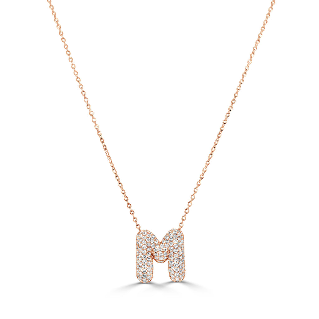 14K Gold Pavé Diamond Initial Necklace - Rose