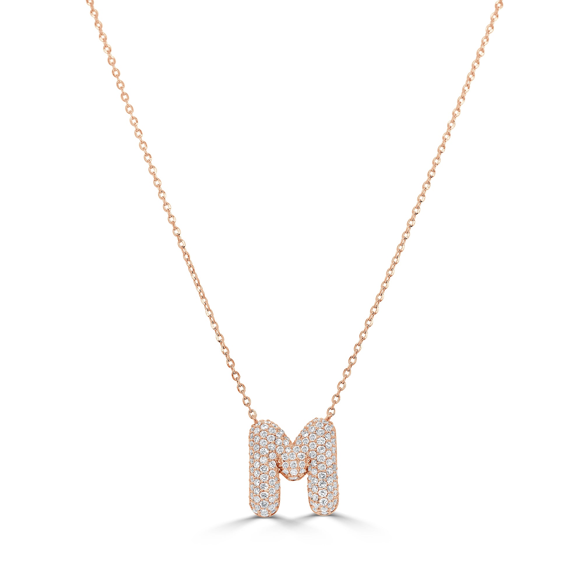 14K Gold Pavé Diamond Initial Necklace - Rose