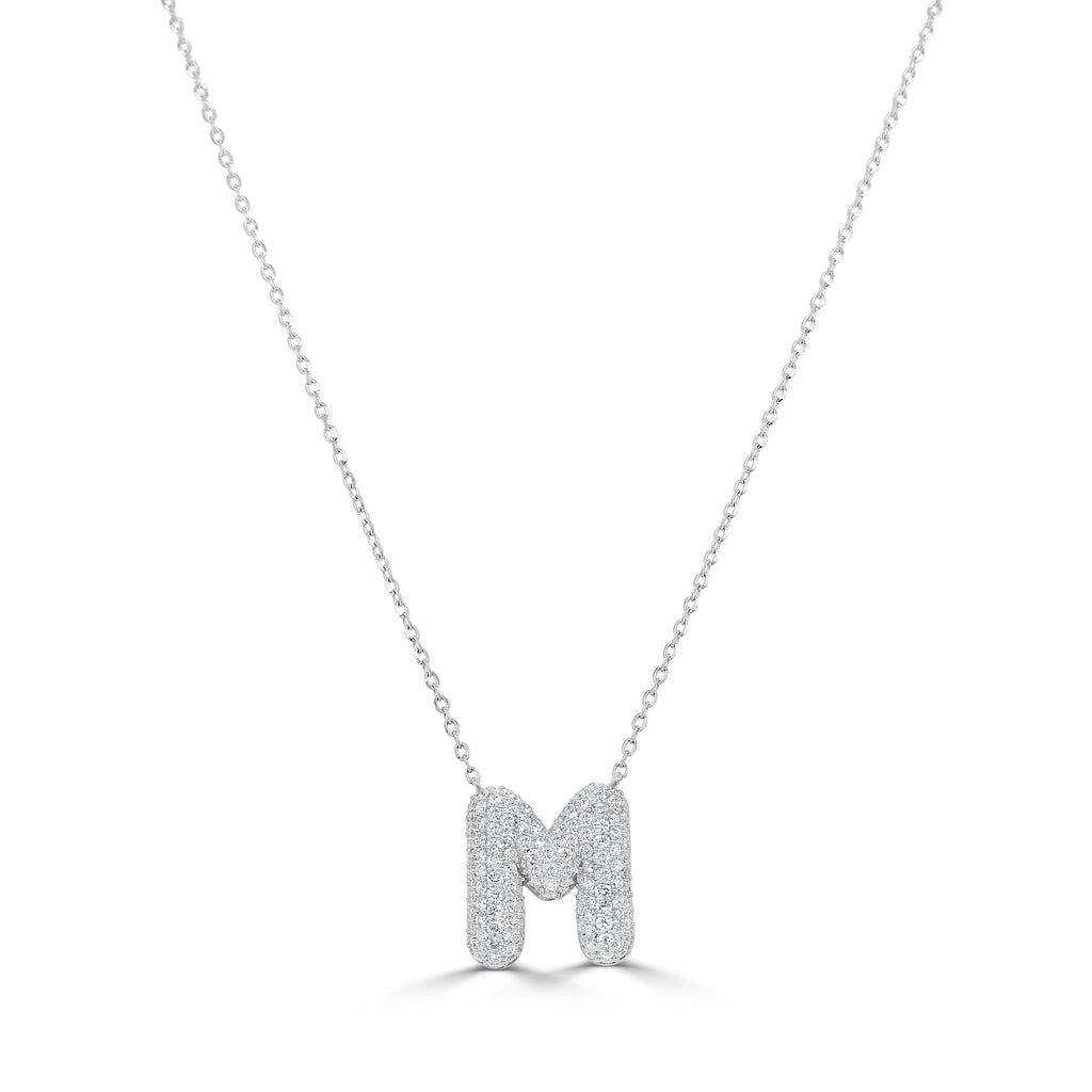 14K Gold Pavé Diamond Initial Necklace - White