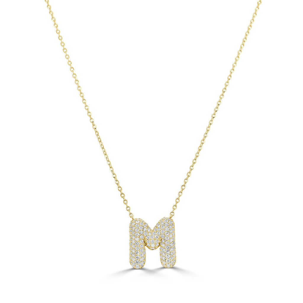 14K Gold Pavé Diamond Initial Necklace - Yellow
