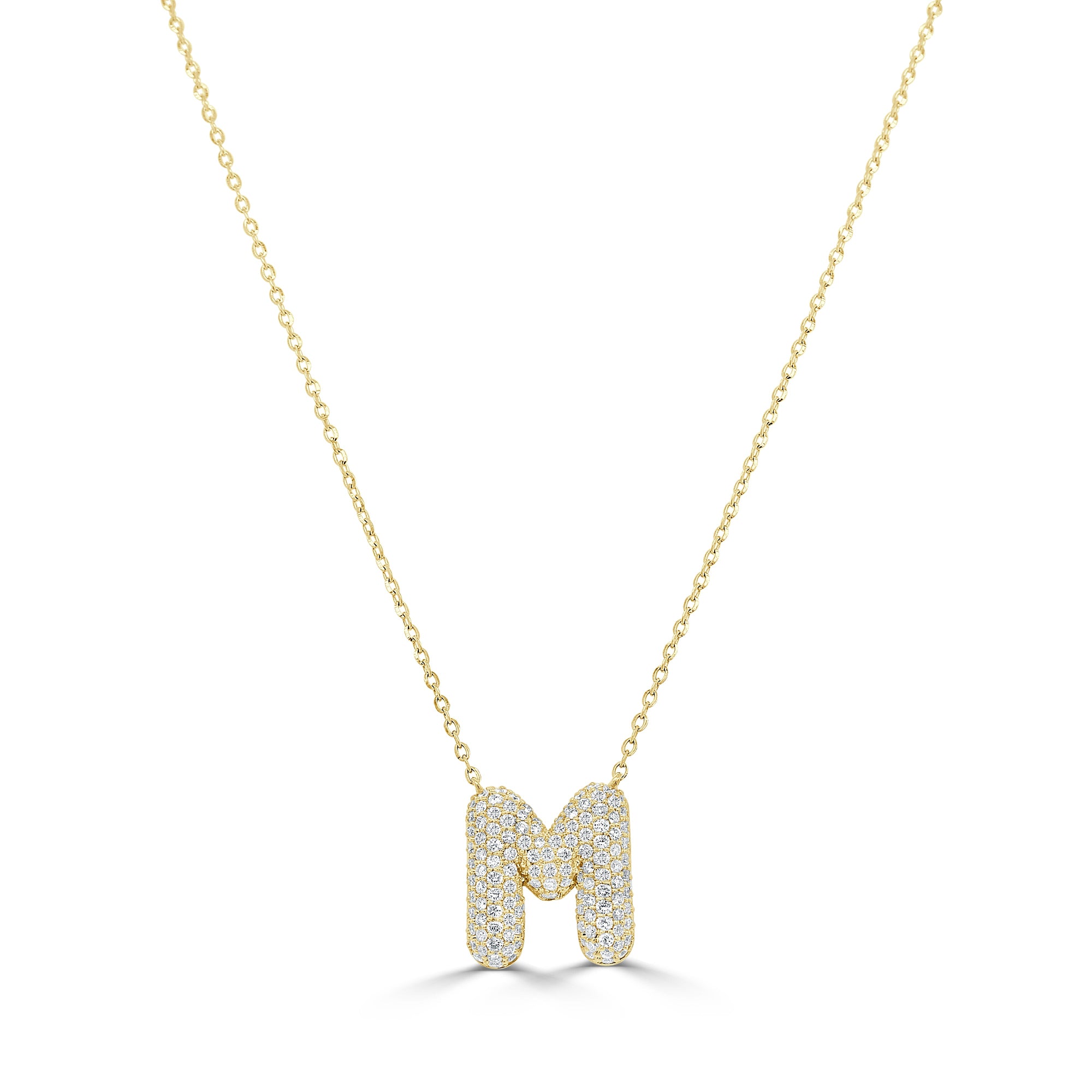 14K Gold Pavé Diamond Initial Necklace - Yellow