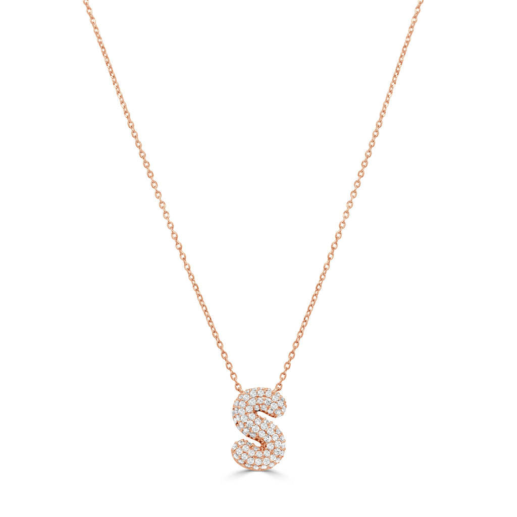 14K Gold Pavé Diamond Initial “S” Necklace - Rose