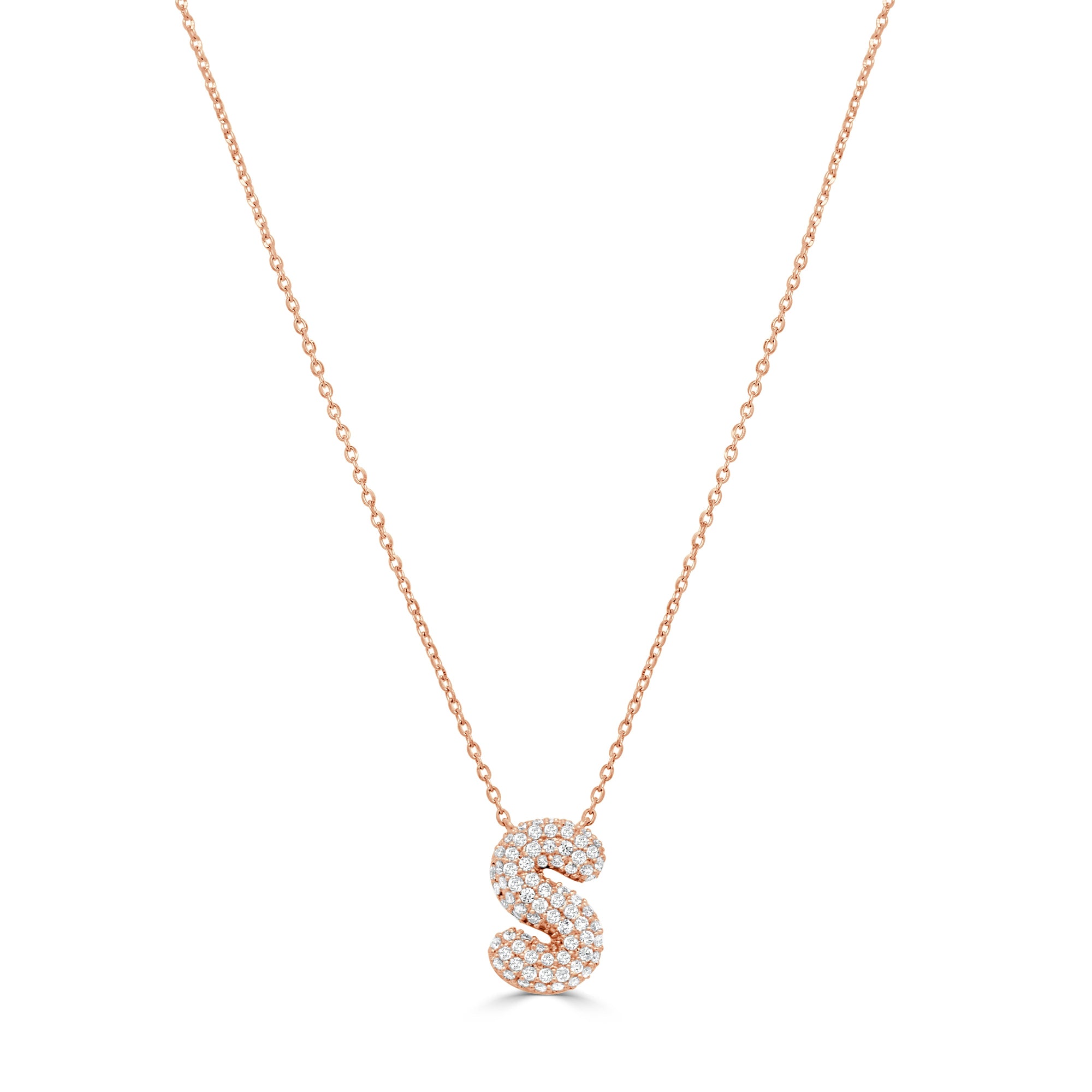 14K Gold Pavé Diamond Initial “S” Necklace - Rose