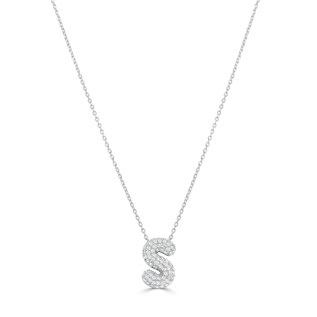 14K Gold Pavé Diamond Initial “S” Necklace - White