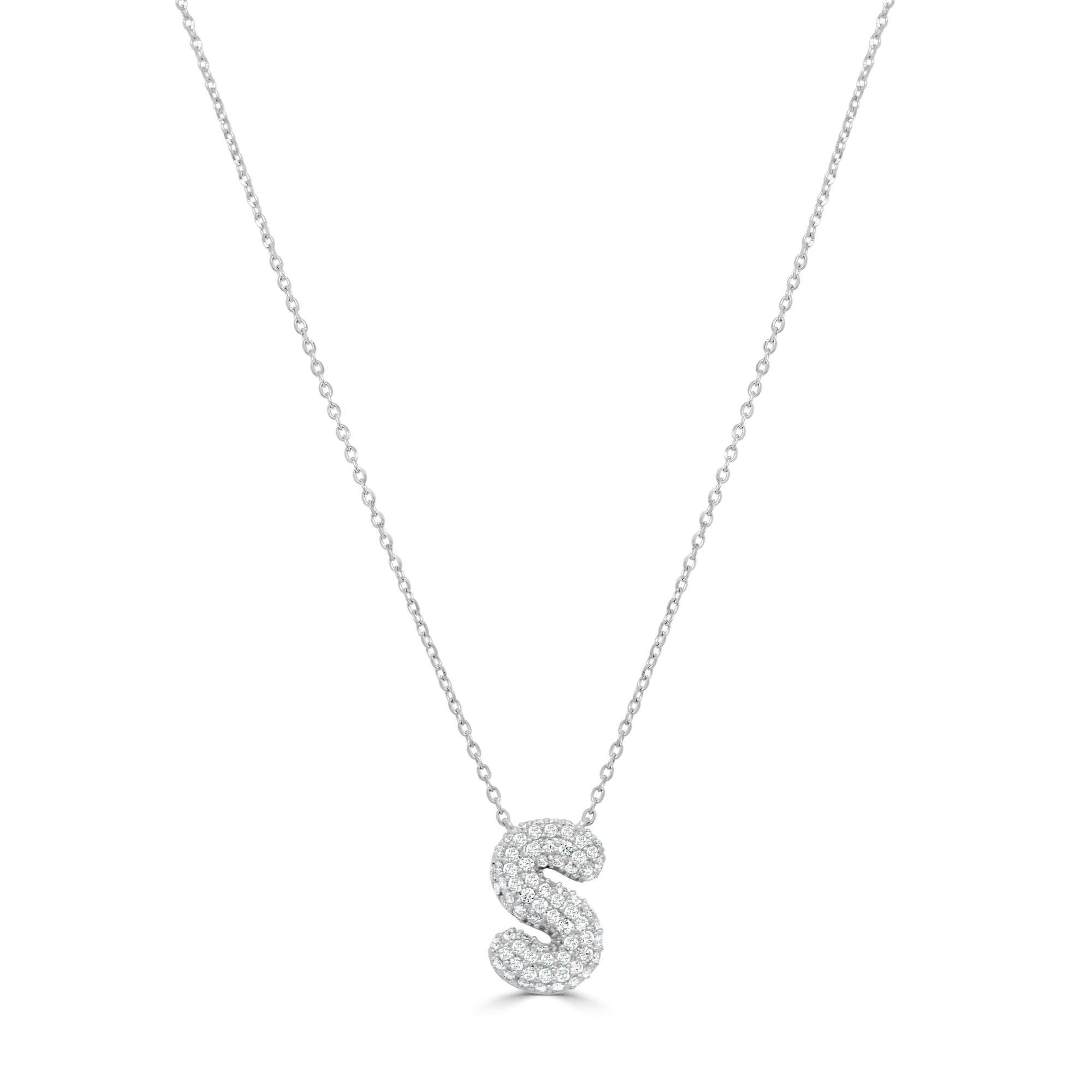 14K Gold Pavé Diamond Initial “S” Necklace - White
