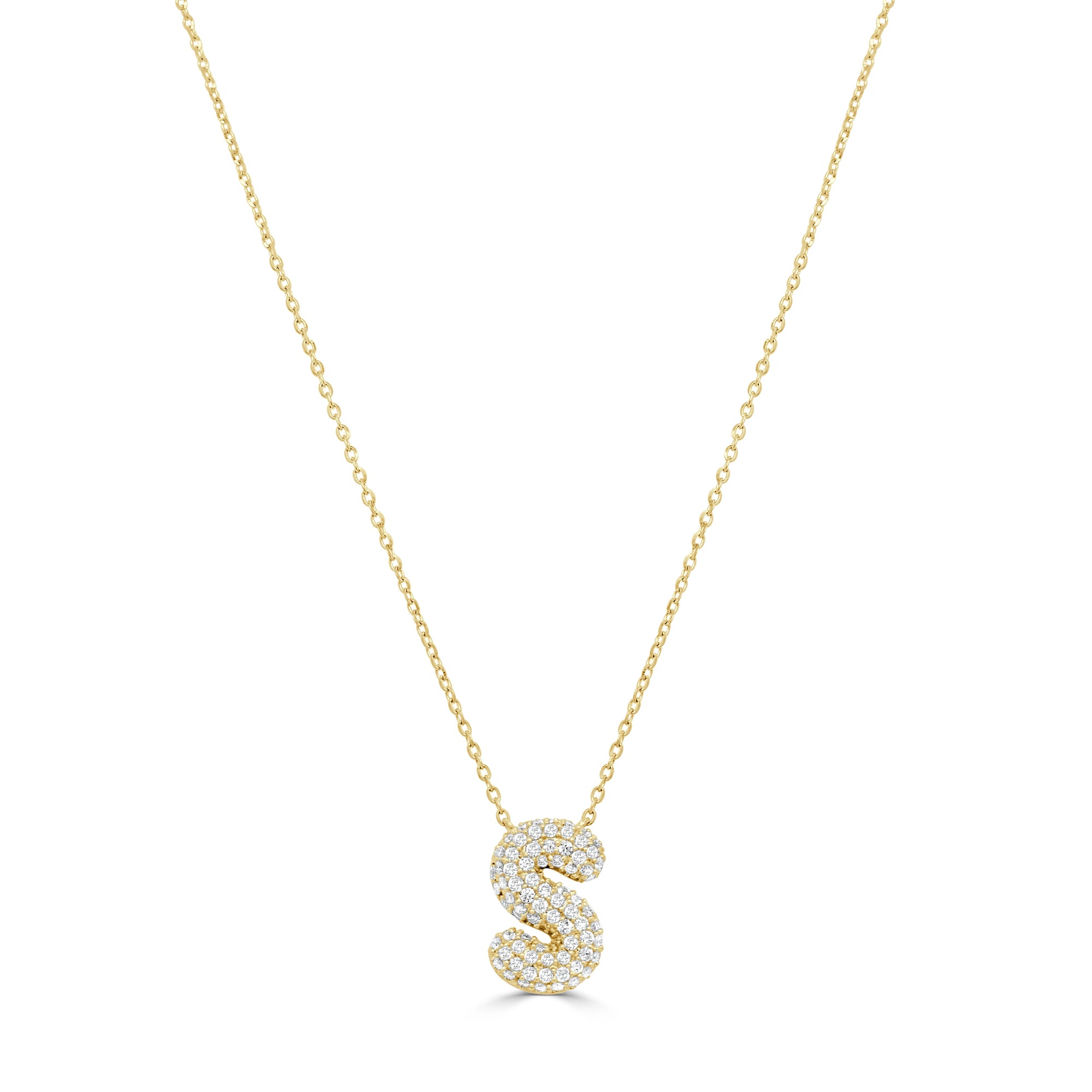 14K Gold Pavé Diamond Initial “S” Necklace - Yellow