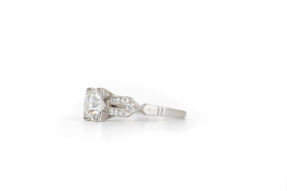 Art Deco Old European Cut Diamond Engagement Ring With Split Shank