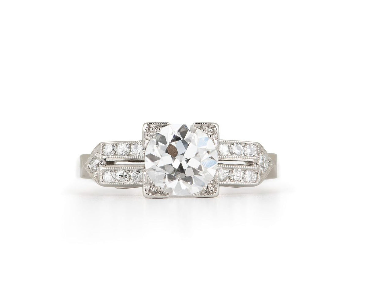 Art Deco Old European Cut Diamond Engagement Ring With Split Shank