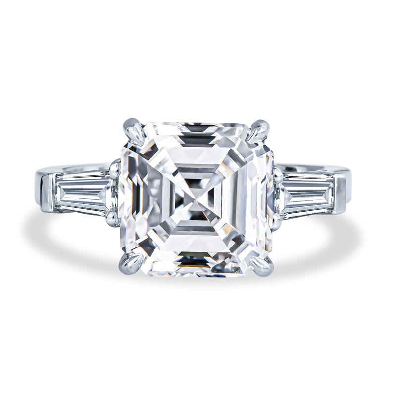 5.01 Carat Asscher Cut Engagement Ring with Tapered Baguettes