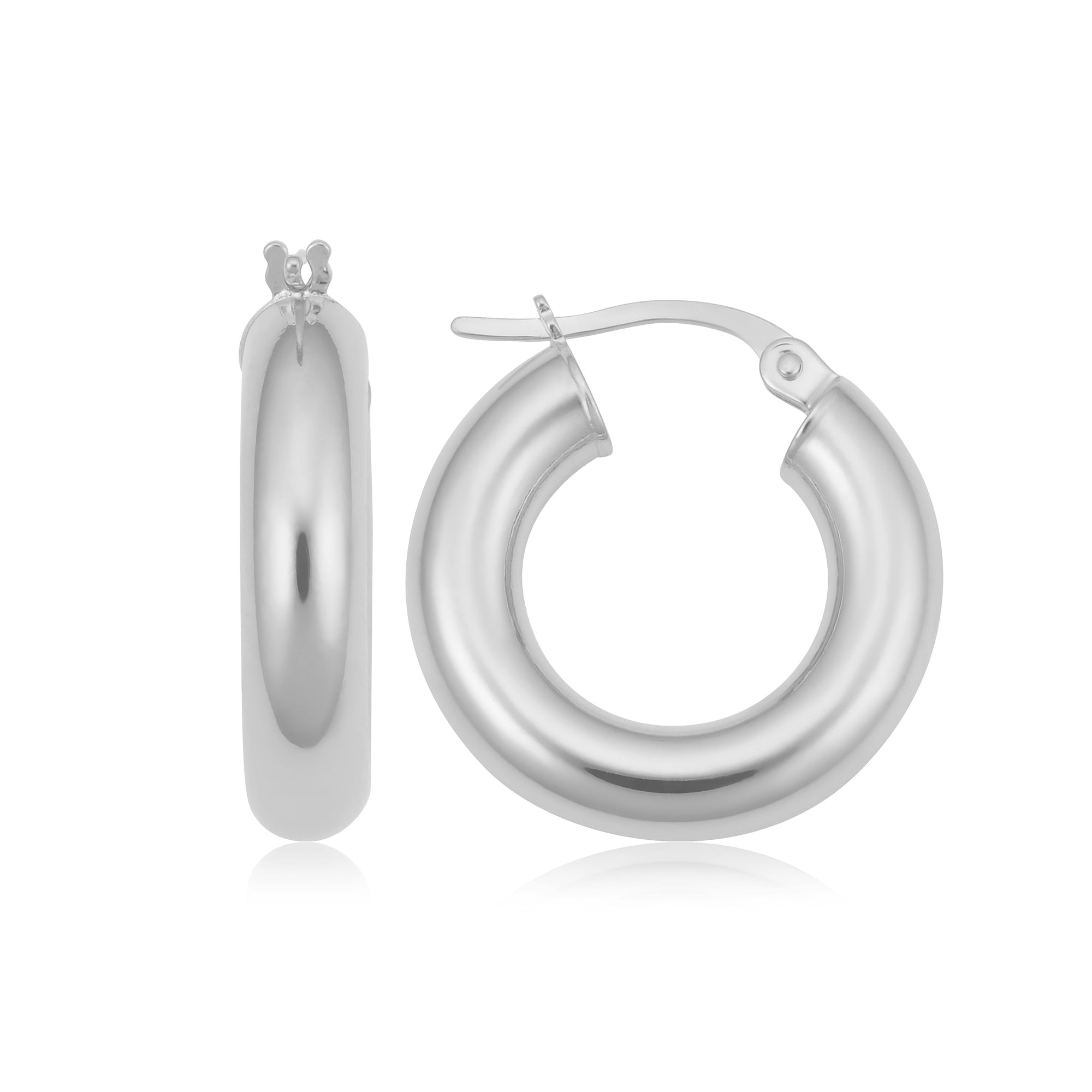 14k Gold Tube Hoop Earrings - White