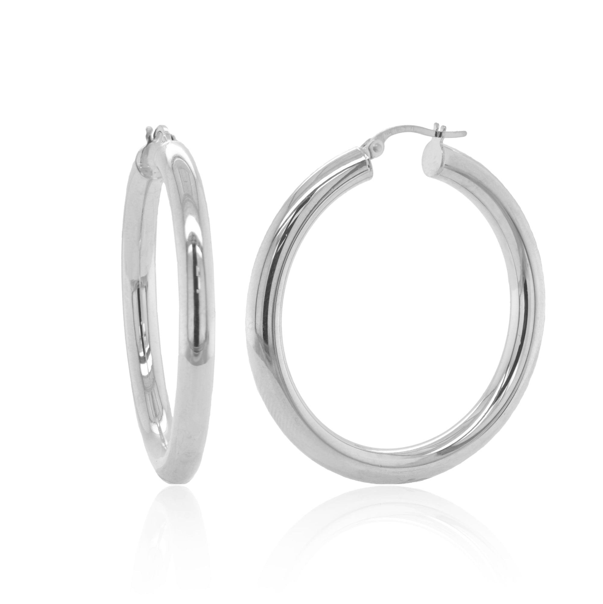 14K Gold Italian Hoop Earrings - White