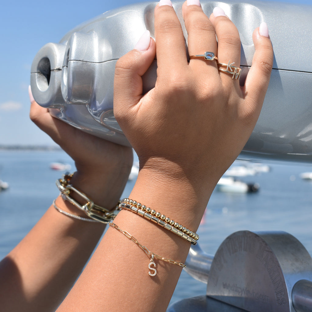 Diamond Initial Paperclip Link Bracelet, 14K