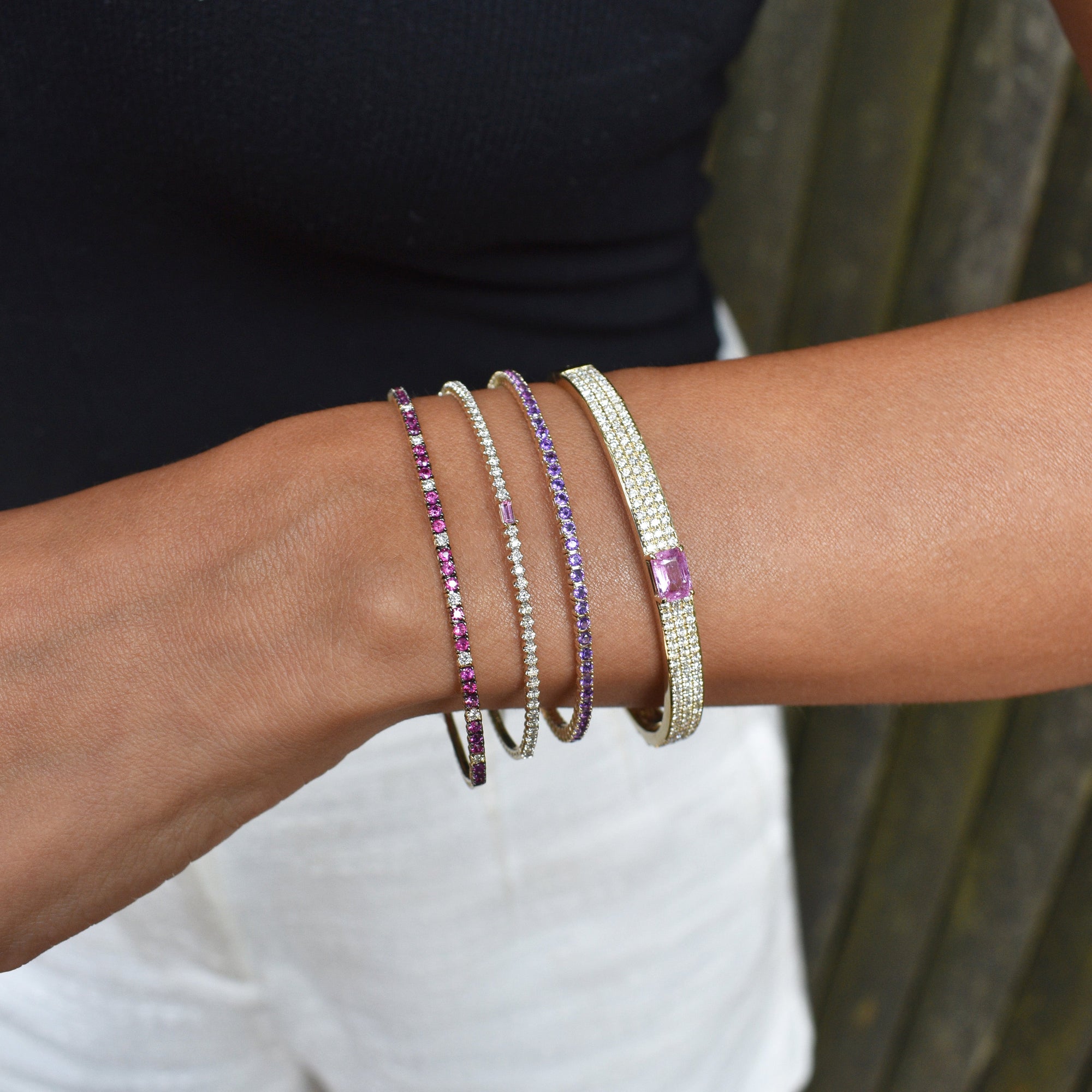 Birthstone & Diamond Flexible Bangle Bracelet, 14K