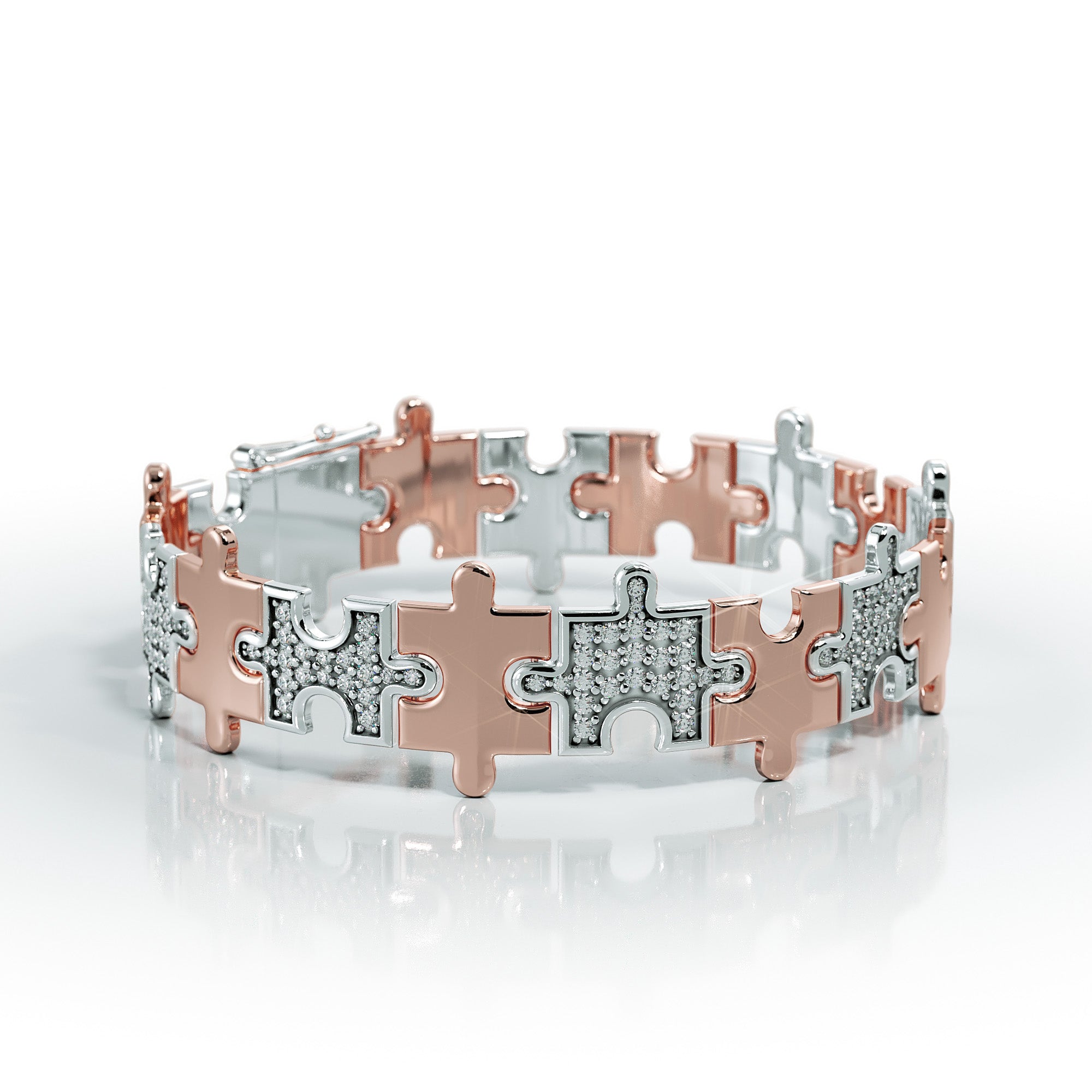 Love Is a Puzzle Alternating Diamond Bracelet 1/2" 18K