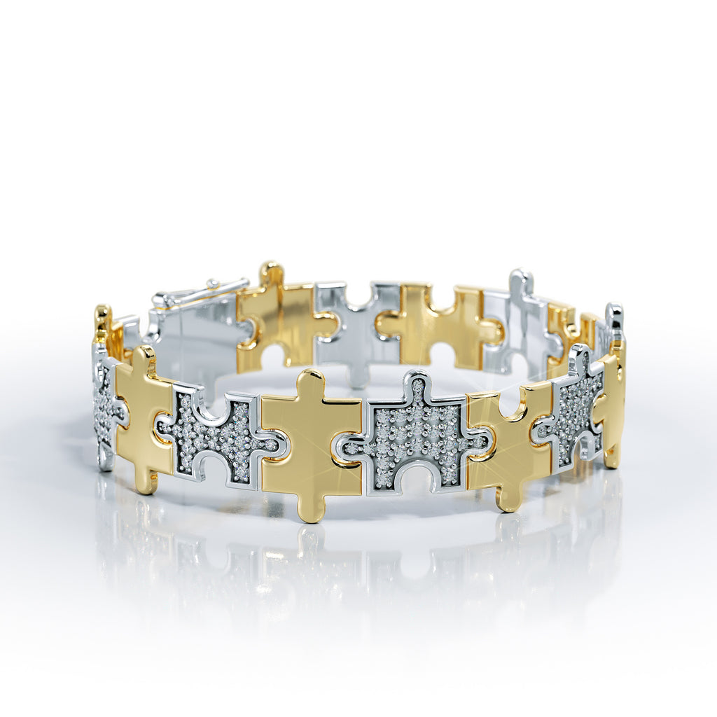 Love Is a Puzzle Alternating Diamond Bracelet 1/4" 18K