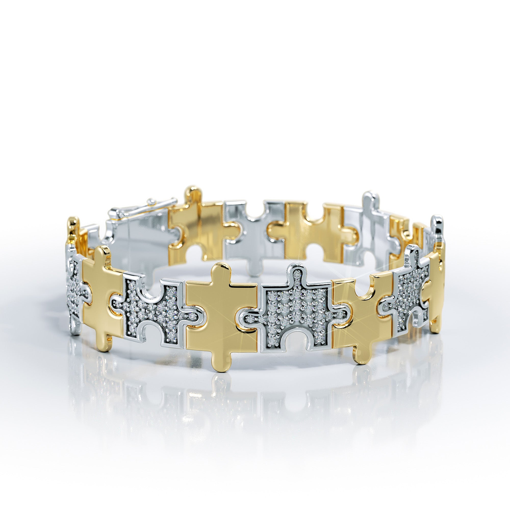 Love Is a Puzzle Alternating Diamond Bracelet 1/2" 18K