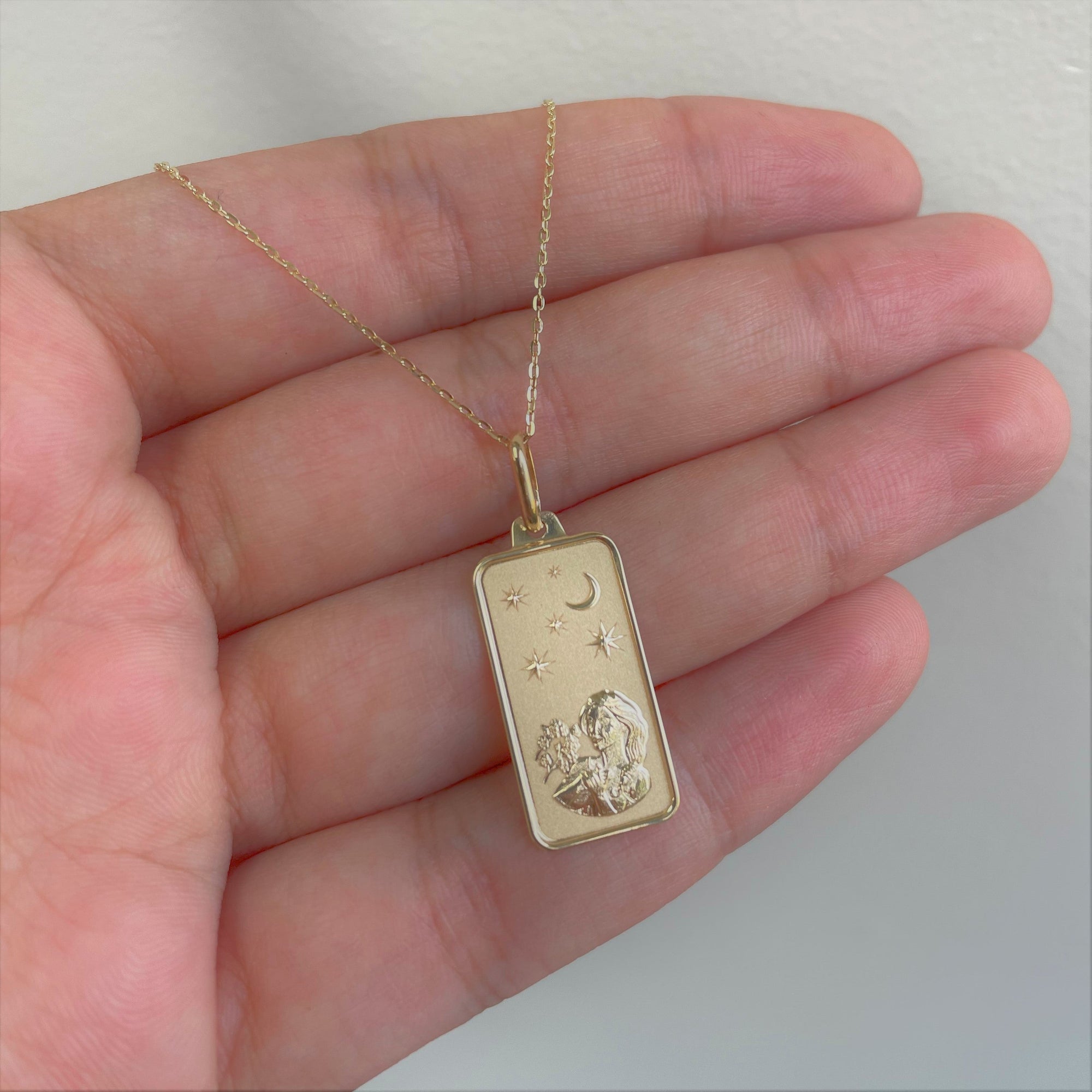 14K Gold Zodiac Dog Tag Necklace
