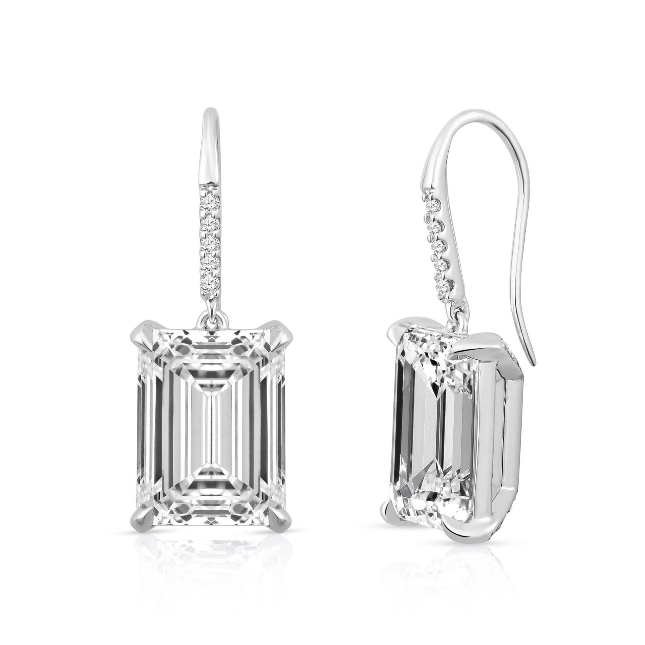 Emerald Diamond Drop Single Halo Earrings | Luxsso